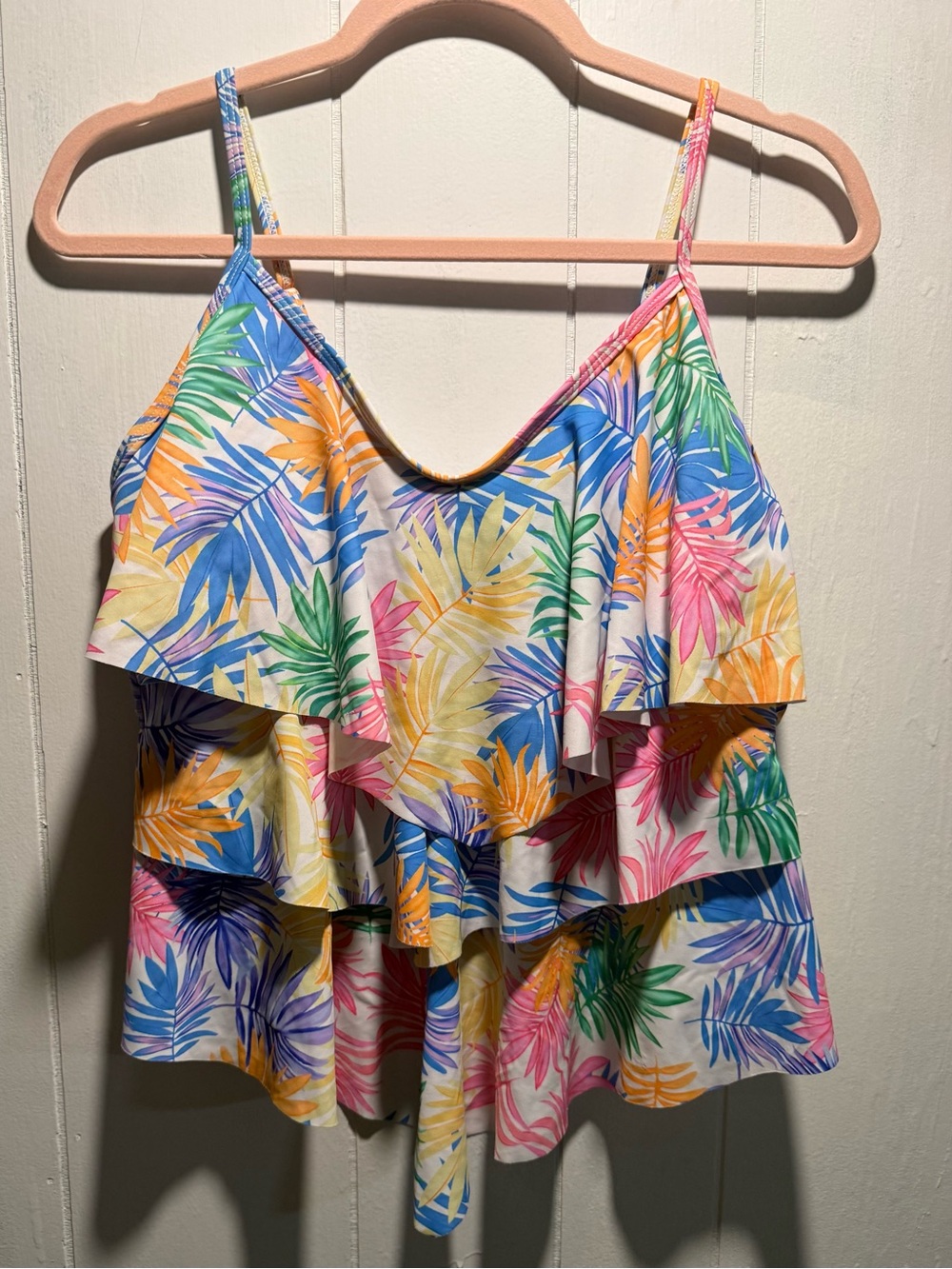 SHEIN Multi-Color Tropical Leaf Ruffle Tankini Set